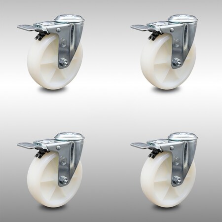 Service Caster 5 Inch SS Nylon Wheel Swivel Bolt Hole Caster Set with Total Lock Brake SCC SCC-SSBHTTL20S514-NYS-4